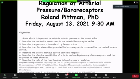 Thumbnail for entry 210813 - M2 - 930am - CARD - Regulation of Arterial Pressure/Baroreceptors  - Pittman