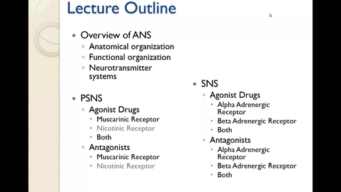 Thumbnail for entry PHTX 400 Lecture 17 Nicholson ANS Pharmacology