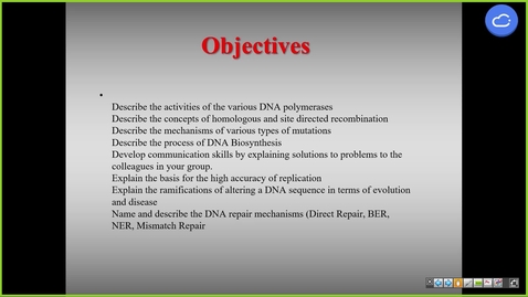 Thumbnail for 240819 - M1 - MBHD - 8am - MBHD - Replication and Repair + Transcription and DNA Code - Kordula