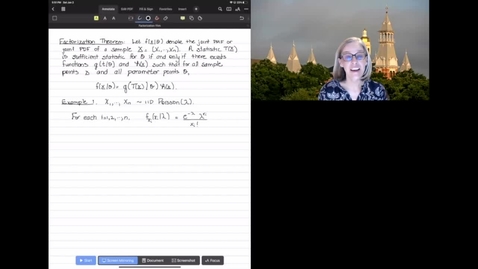 Thumbnail for entry Finding a Sufficient Statistic Using the Factorization Theorem