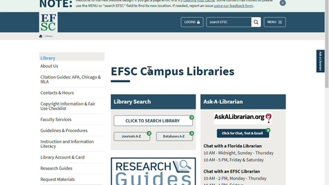 Thumbnail for How-To Video - The EFSC Library Homepage