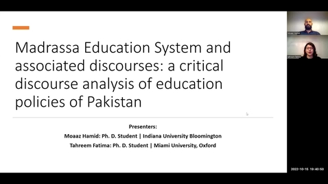 Thumbnail for 19. Moaaz Hamid and Tahreem Fatima: Madrassa Education System and Associated Discourses: A Critical Discourse Analysis of Education Policies of Pakistan