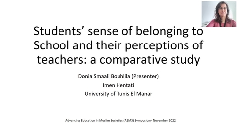 Thumbnail for entry 23. Donia Smaali Bouhila and Imen Hentati: Students’ Sense of Belonging to School and Their Perceptions of Teachers: A Comparative Study