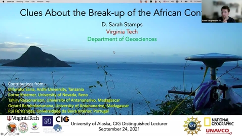 Thumbnail for Geoscience Department Seminar, 2021-09-24 - Sarah Stamps: Clues About the Break-up of the African Continent