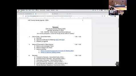 Thumbnail for Faculty Senate Meeting #235 11-05-2018