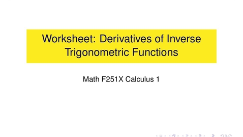 Thumbnail for Worksheet: Derivatives of inverse functions