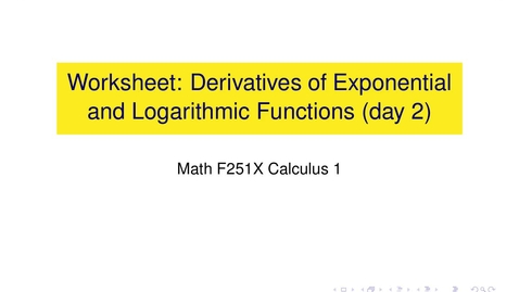 Thumbnail for Worksheet Video: Derivatives of exponentials and logarithms, day 2
