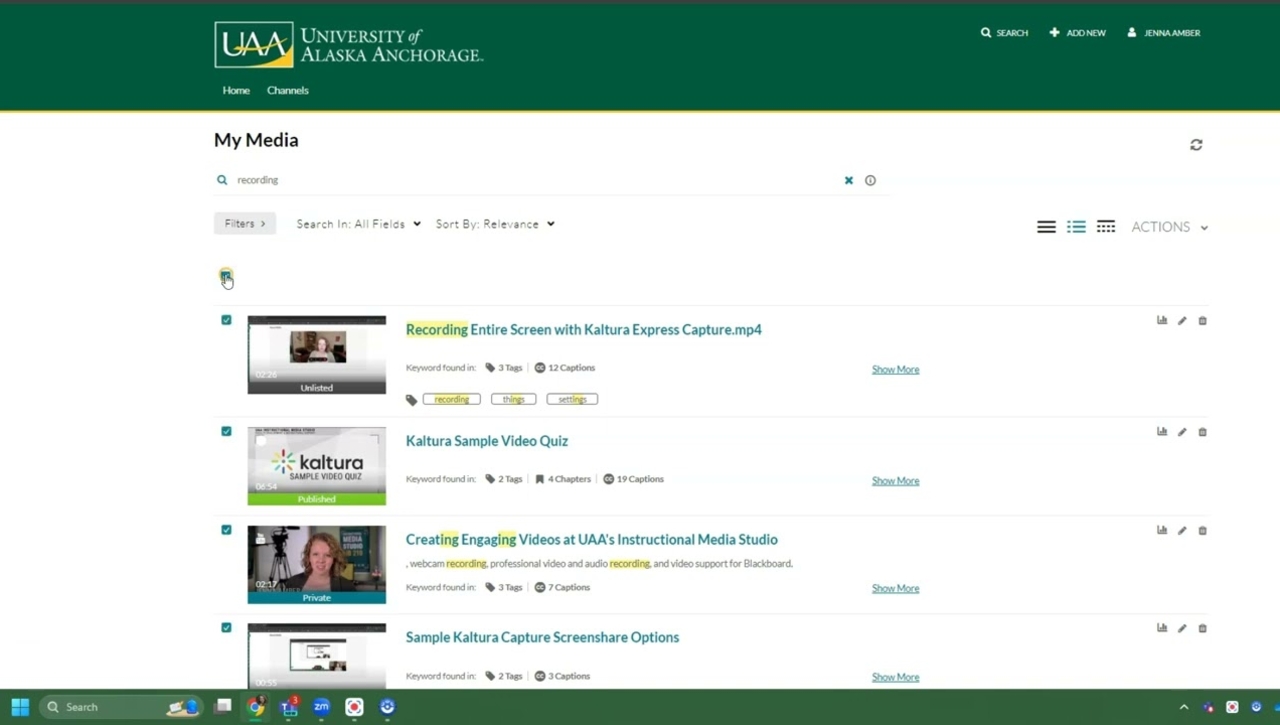 Kaltura at UAA: Searching for Videos by Tags