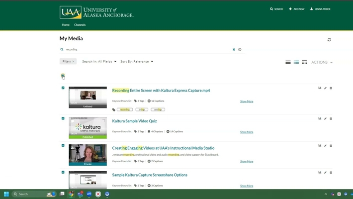 Kaltura at UAA: Searching for Videos by Tags