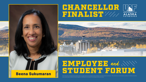 Thumbnail for UAF chancellor finalist Beena Sukumaran — Employee and student forum