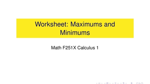 Thumbnail for Worksheet: Maximums and Minimums