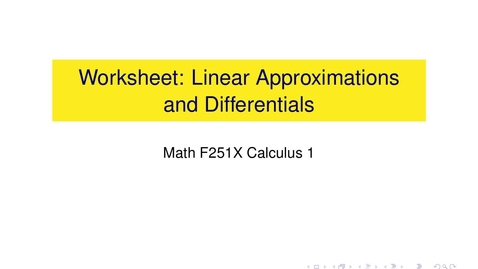 Thumbnail for Worksheet: Linear Approximations and Differentials