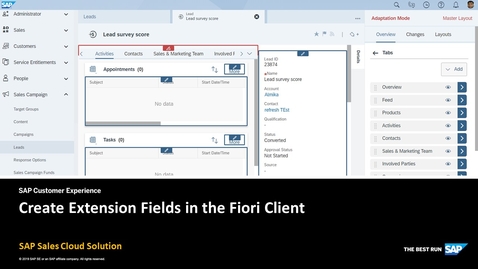 Thumbnail for entry How to Create Extension Fields in the Fiori Client - SAP Sales Cloud