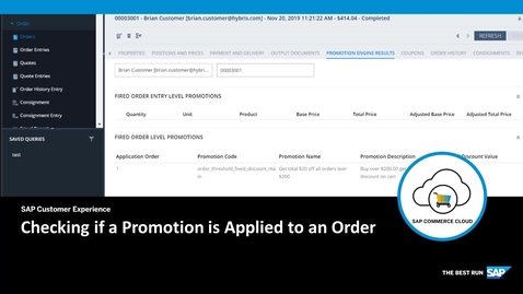 Thumbnail for entry Checking If a Promotion is Applied to an Order -  SAP Commerce Cloud