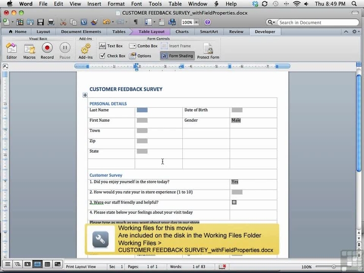 Status Bar Text Help Added To Form Fields Microsoft Word 2011 Mac Video