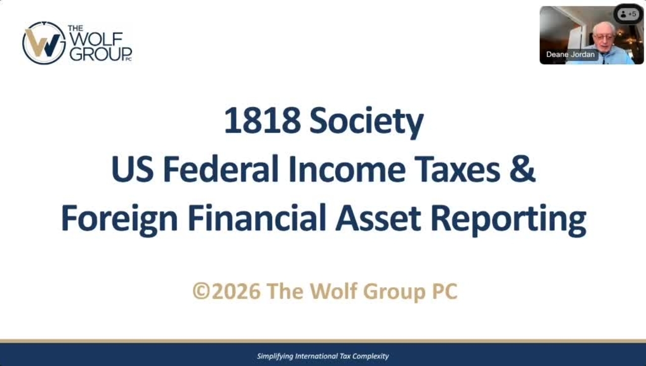 1818 Society Webinar on US Federal Income Taxes