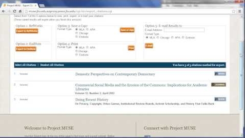 Thumbnail for entry Project MUSE - Working with your Citations