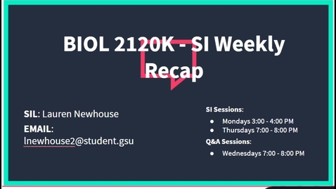 Thumbnail for BIOL 2120K Dr. Ediger WEEKLY RECAP (1/21-1/29)