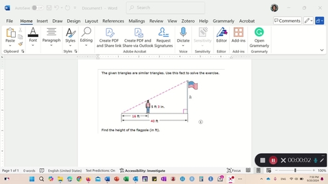 Thumbnail for Math 1001 Similar Triangles  Question 84 Problem 11.5.019
