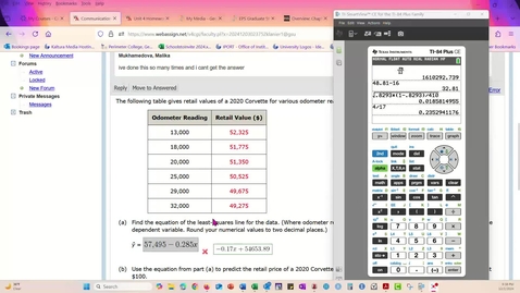 Thumbnail for Math 1001 Linear regression Question 8.5.3