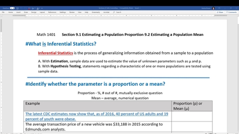 Thumbnail for entry Video Lecture Sections 9.1- 9.2 Full - Summer 2020