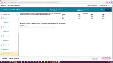 Thumbnail for Math 1401 *5.3.37 Problem 15 Conditional Probability and contingency tables