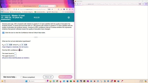 Thumbnail for Math 1401 - Problem 10.2.23 Confidence Interval Hypothesis Testing