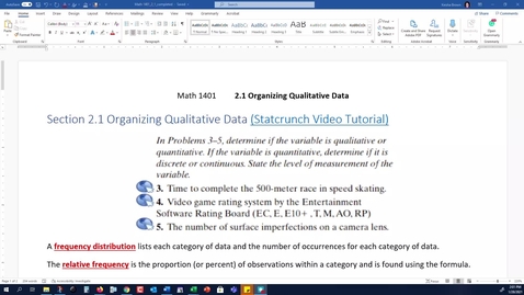 Thumbnail for Video Lecture Section 2.1 (Spring 2021)