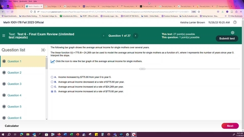Thumbnail for Math 1001 - Final Exam Review - Test 6 Attempt