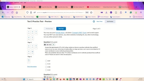 Thumbnail for Math 1401 - Spring 2025 - Test 3 Practice Test Attempt