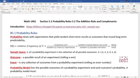 Thumbnail for entry Video Lecture Sections 5.1 - 5.2 (Fall 2020)