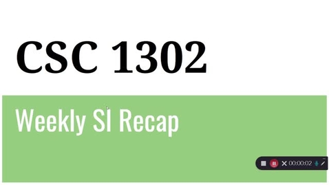 Thumbnail for CSC 1302 Prof. Kumaresan Week 4 (6/28 to 7/2)