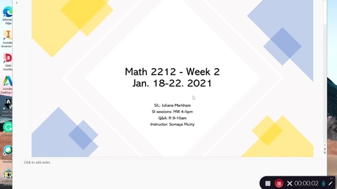 Thumbnail for Math 2212 Prof. Muiny Week 2 (1/18 - 1/22)