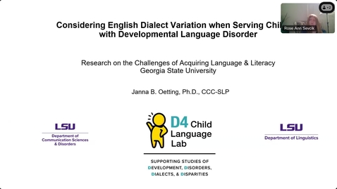 Thumbnail for RCALL Distinguished Lecture - Dr. Janna Oetting, Louisiana State University