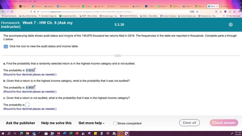 Thumbnail for entry Math 1401  5.3.30 Question 14 Contingency table with conditional probability