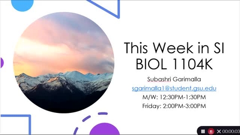 Thumbnail for entry BIOL 1104K Week in SI Week 1 (June 7th-June 11)