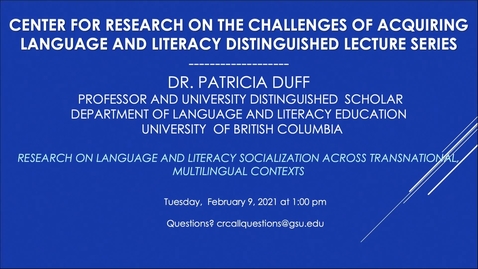 Thumbnail for CRCALL Distinguished Lecture Series_February 9_Dr. Patricia Duff