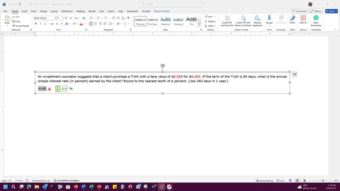 Thumbnail for Math 1001 Solving for simple interest rate  Problem 4.1.020
