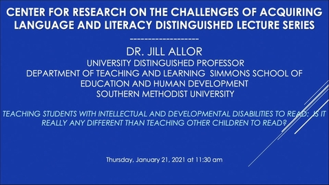 Thumbnail for entry CRCALL Distinguished Lecture_January 21_Dr. Jill Allor