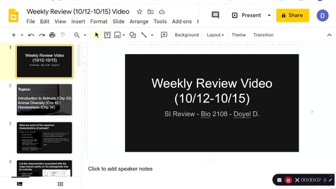 Thumbnail for entry Bio 2108 Dr. Reber Week 7 (10/12-10/18)