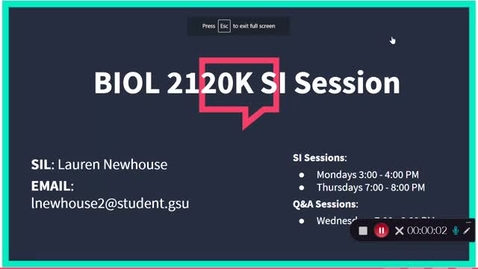 Thumbnail for BIOL 2120K DR. EDIGER WEEKLY SI RECAP (4/19-4/23)