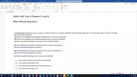 Thumbnail for Math 1401 - Test 3 - Chapters 5 and 6 Most Missed Questions