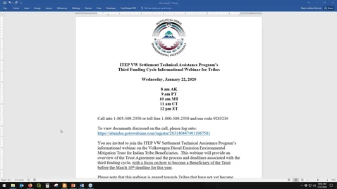 Thumbnail for VW Settlement Third Funding Cycle Introduction 01.22.20