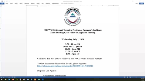 Thumbnail for July 1, 2020 VW Webinar: How to Apply for Funds