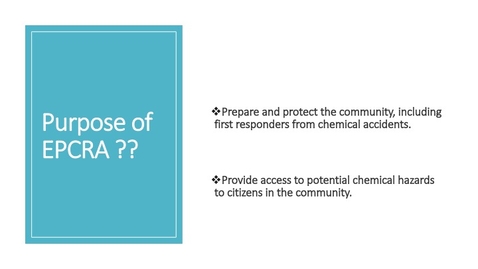 Thumbnail for An overview of Emergency Planning, Release Reporting, and Community Right-to-Know Reporting of Hazardous Chemicals under the Emergency Planning and Community Right-to-Know Act (EPCRA)