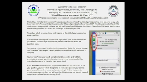 Thumbnail for EPA's Overview of ETEPs with EPA R1 and EPA R9 Approaches to Development (2015 Webinar)