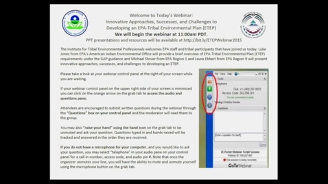 Thumbnail for entry EPA's Overview of ETEPs with EPA R1 and EPA R9 Approaches to Development (2015 Webinar)