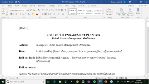 Thumbnail for entry 5 - Roll Out and Engagement Plan for Tribal Waste Management Codes and Ordinances