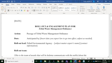 Thumbnail for 5 - Roll Out and Engagement Plan for Tribal Waste Management Codes and Ordinances