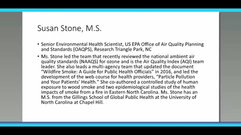 Thumbnail for entry Reducing the Public Health Impacts of Smoke – Susan Stone